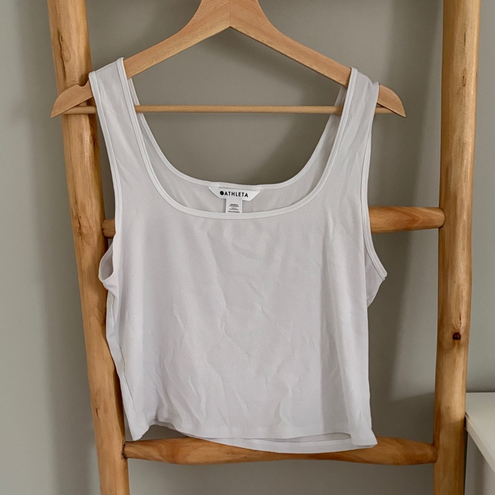 Athleta White Ribbed Cropped Tank Top Sz Large